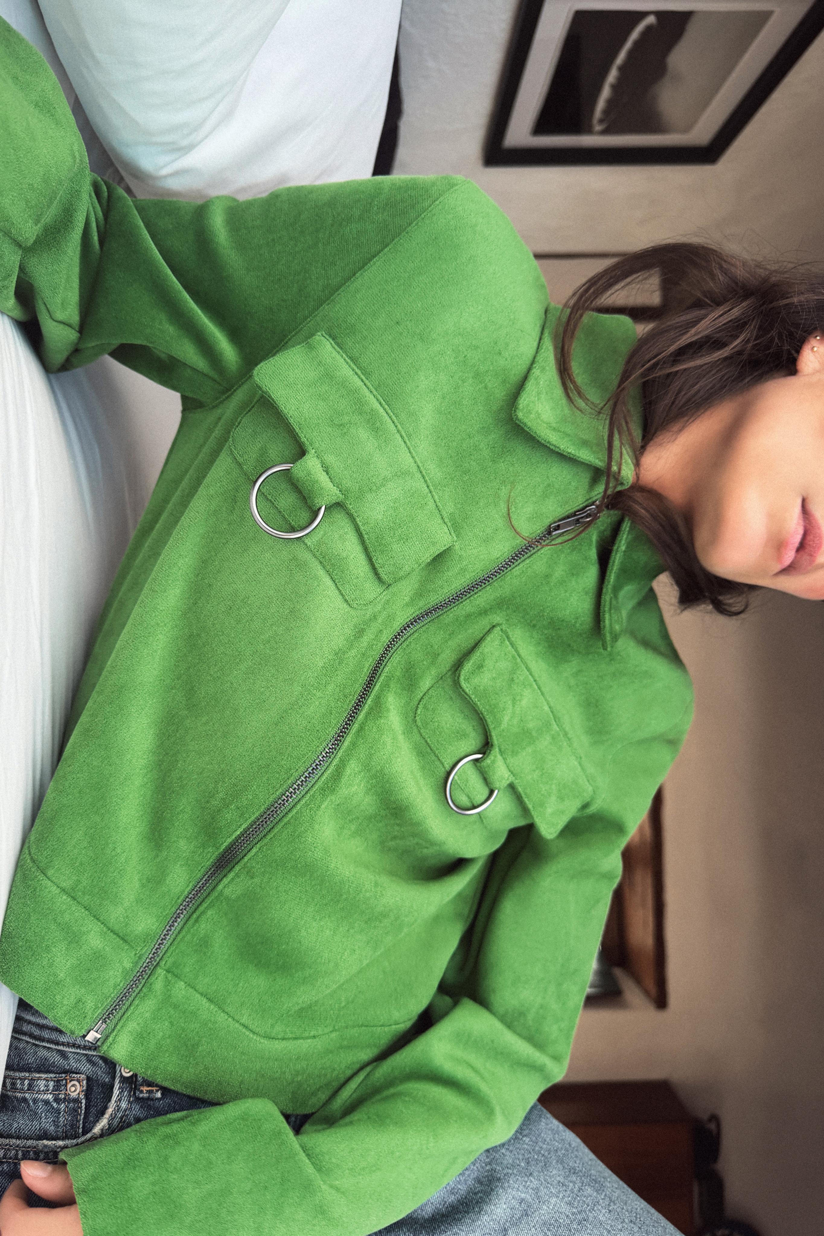 FAUX SUEDE CROPPED JACKET - Apple green | ZARA United States