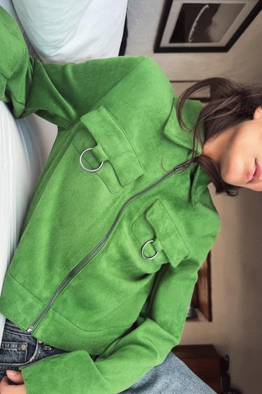FAUX SUEDE CROP JACKET - Apple green by Zara - Image 3