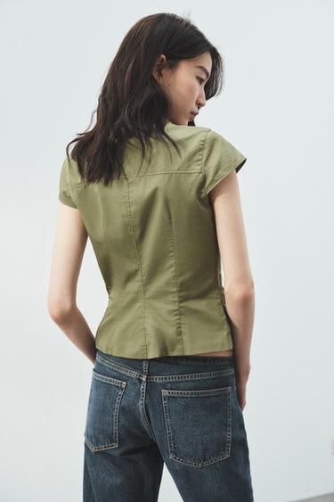 GABARDINE TOP WITH POCKETS - Khaki by Zara - Image 3