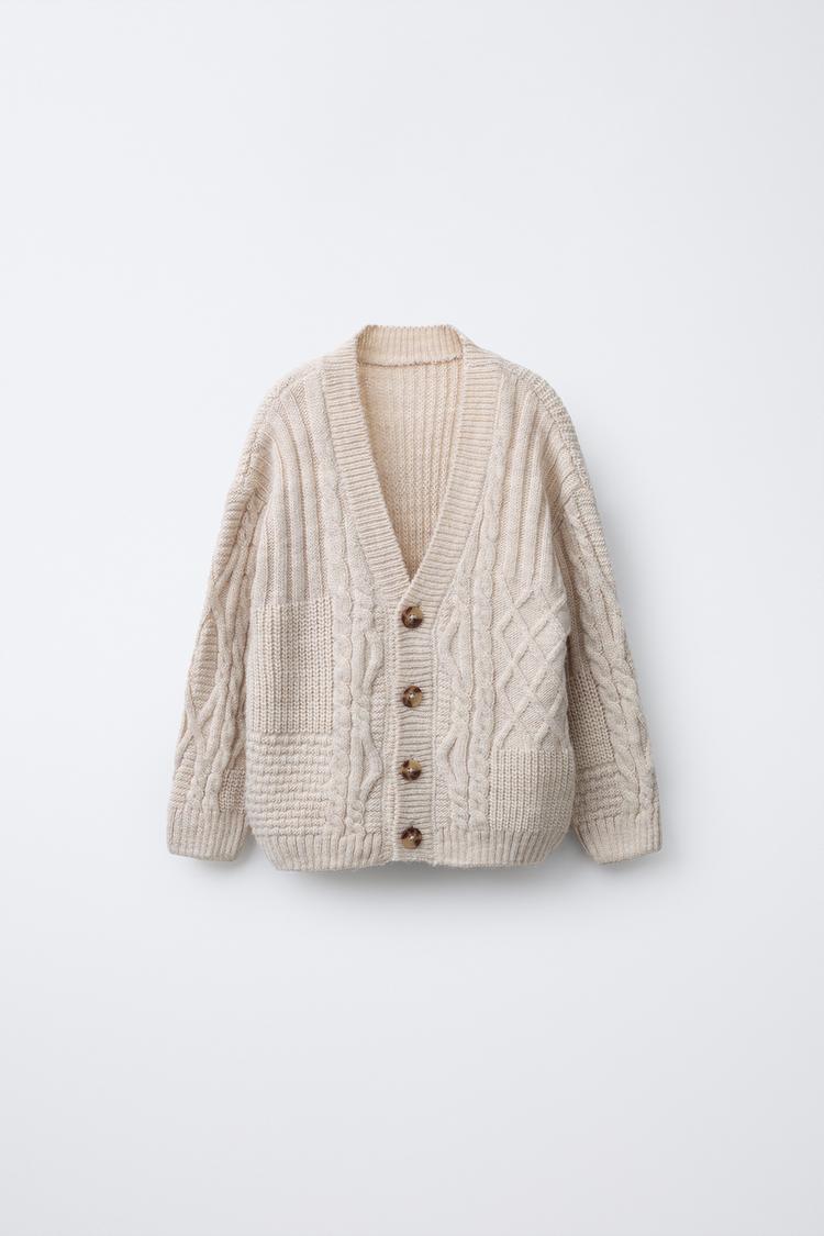 PATCHWORK KNIT CARDIGAN Ecru ZARA Ireland - Main Image