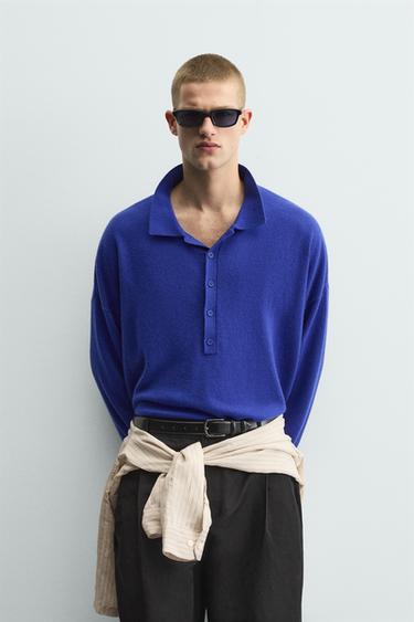 RELAXED FIT KNIT POLO SHIRT - Bluish by Zara