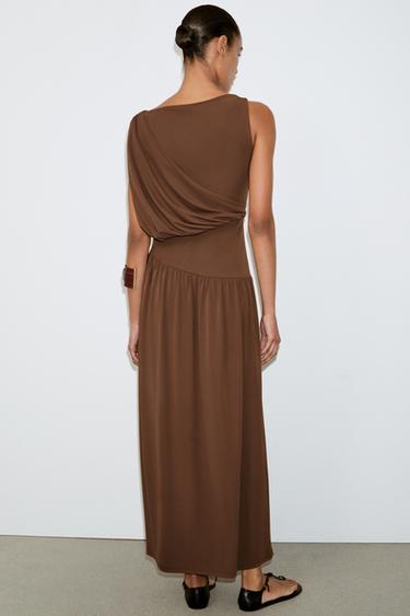 ROBE LONGUE AVEC CEINTURE LATÉRALE - Vert huile de Zara - Image 4