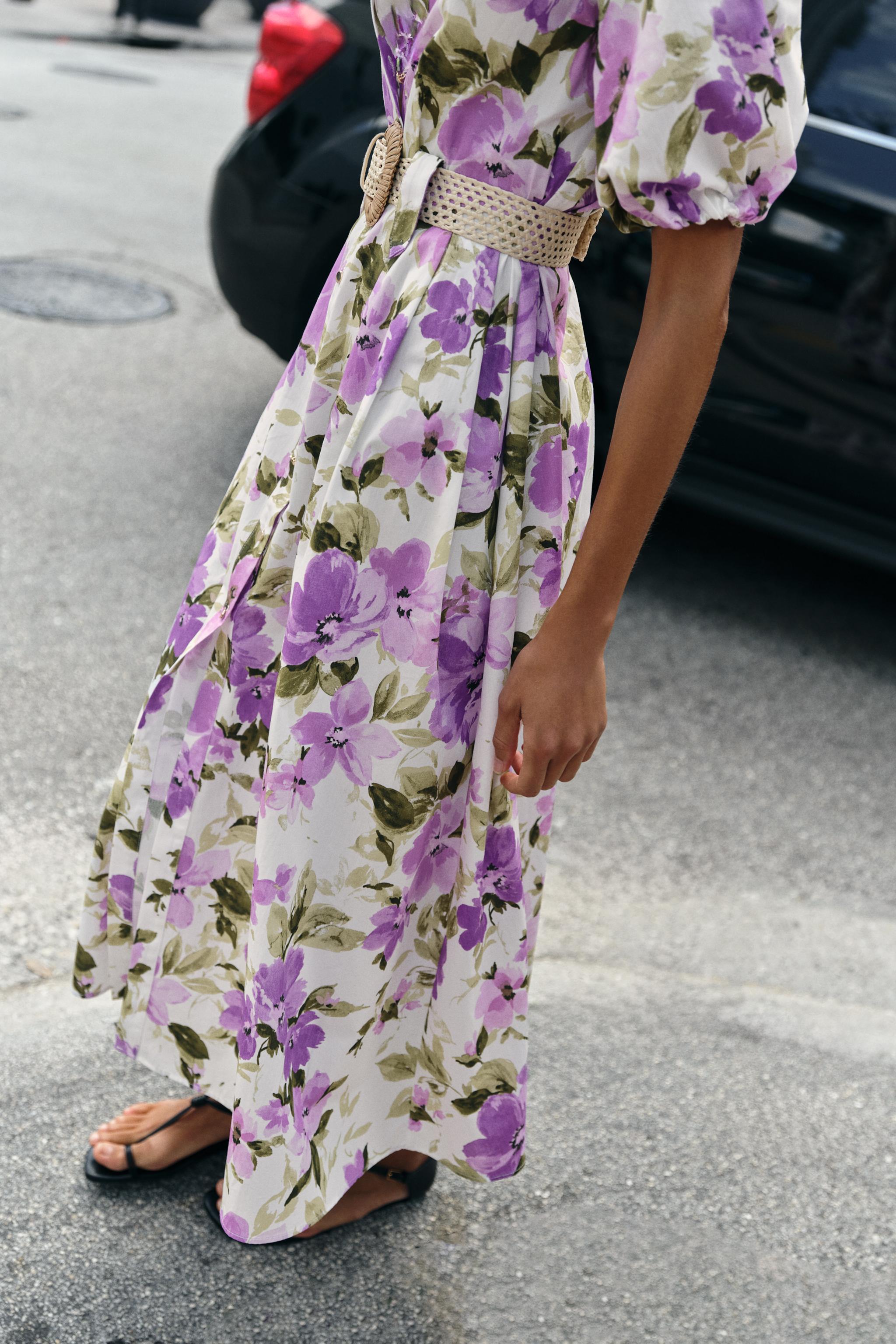 FLORAL PRINT BELTED MIDI DRESS