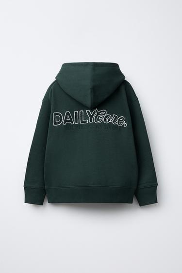 HOODIE WITH TERRY TEXT - Bottle green by Zara