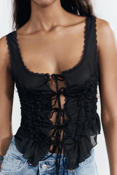 GATHERED TIE TOP - Black by Zara