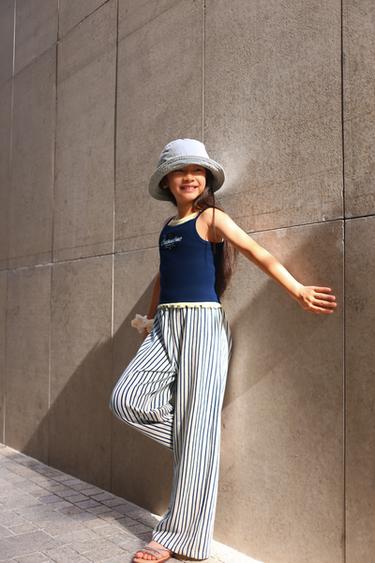 Zara RIBBED TEXT TOP - Navy blue
