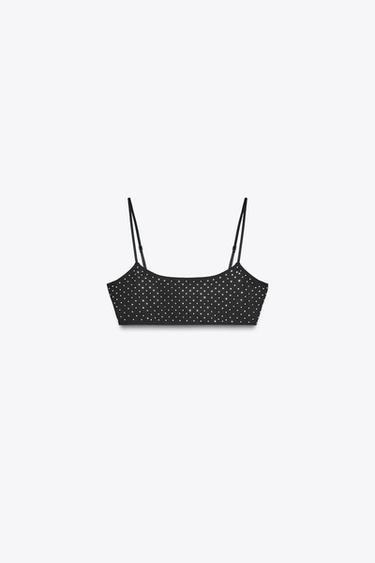 Zara SHIMMER CROPPED TOP - Black