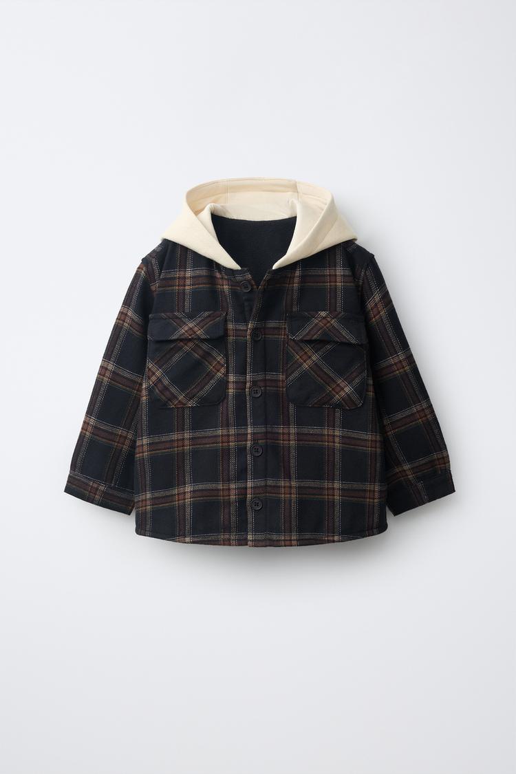 Sobrecamisa cuadros capucha felpa
