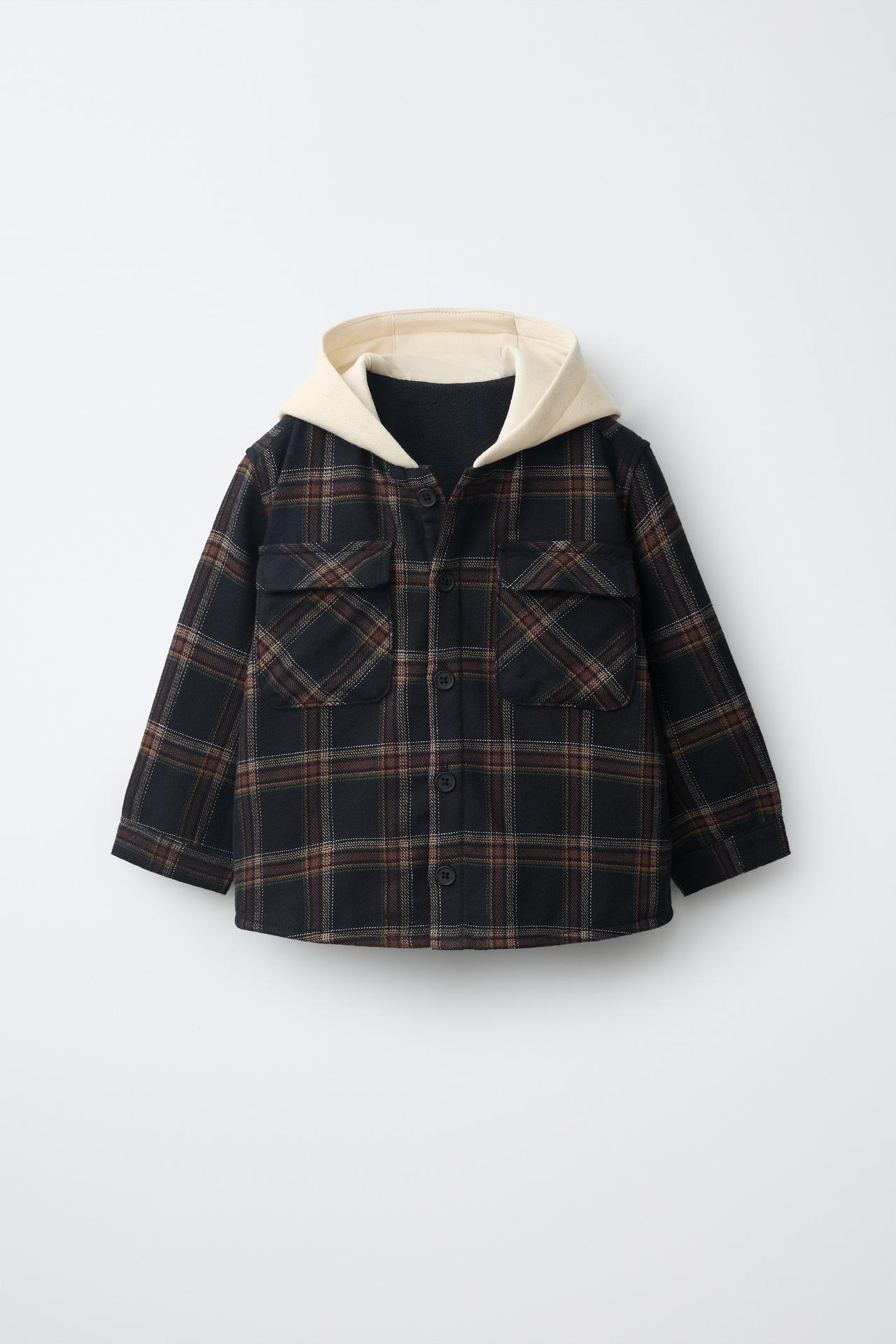 PLAID HOODIE OVERSHIRT — Blue