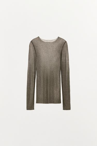T-SHIRT À FIL MÉTALLISÉ - Doré de Zara - Image 3