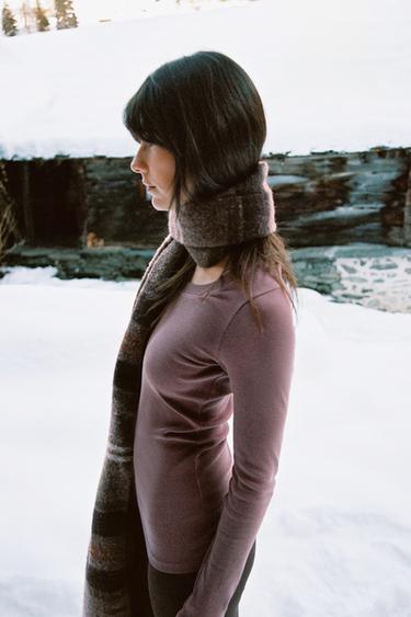 T-SHIRT CÔTELÉ À MANCHES LONGUES - Rose craie de Zara - Image 2