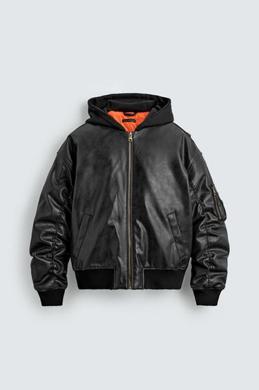 JACKE IN KUNSTLEDEROPTIK MIT KAPUZE - Schwarz von Zara