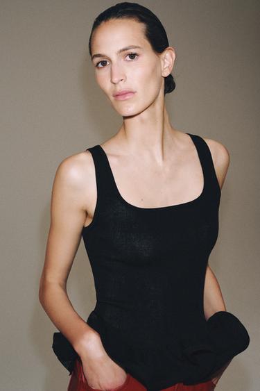 Zara WAVE HEM KNIT TOP - Black