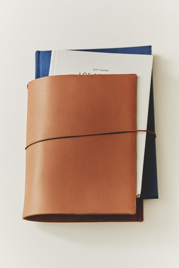 Napa leather book cover with suede stem — Brown