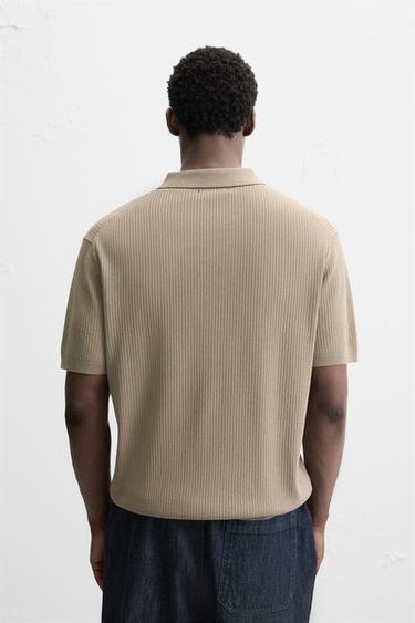 RIB KNIT POLO SHIRT - Beige by Zara - Image 2