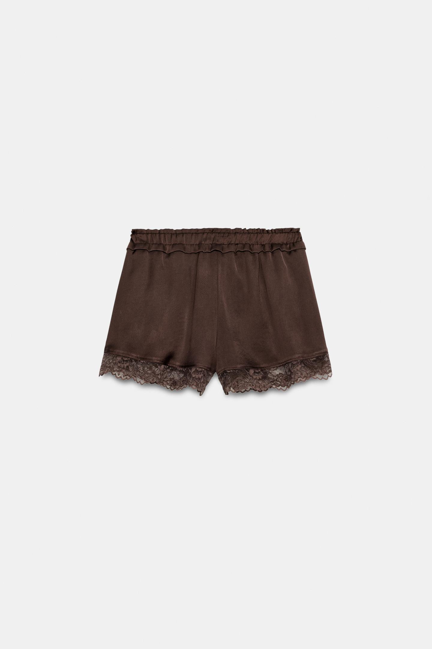 Женские шорты Zara Lace Trim, цвет: Коричневый — фото 6