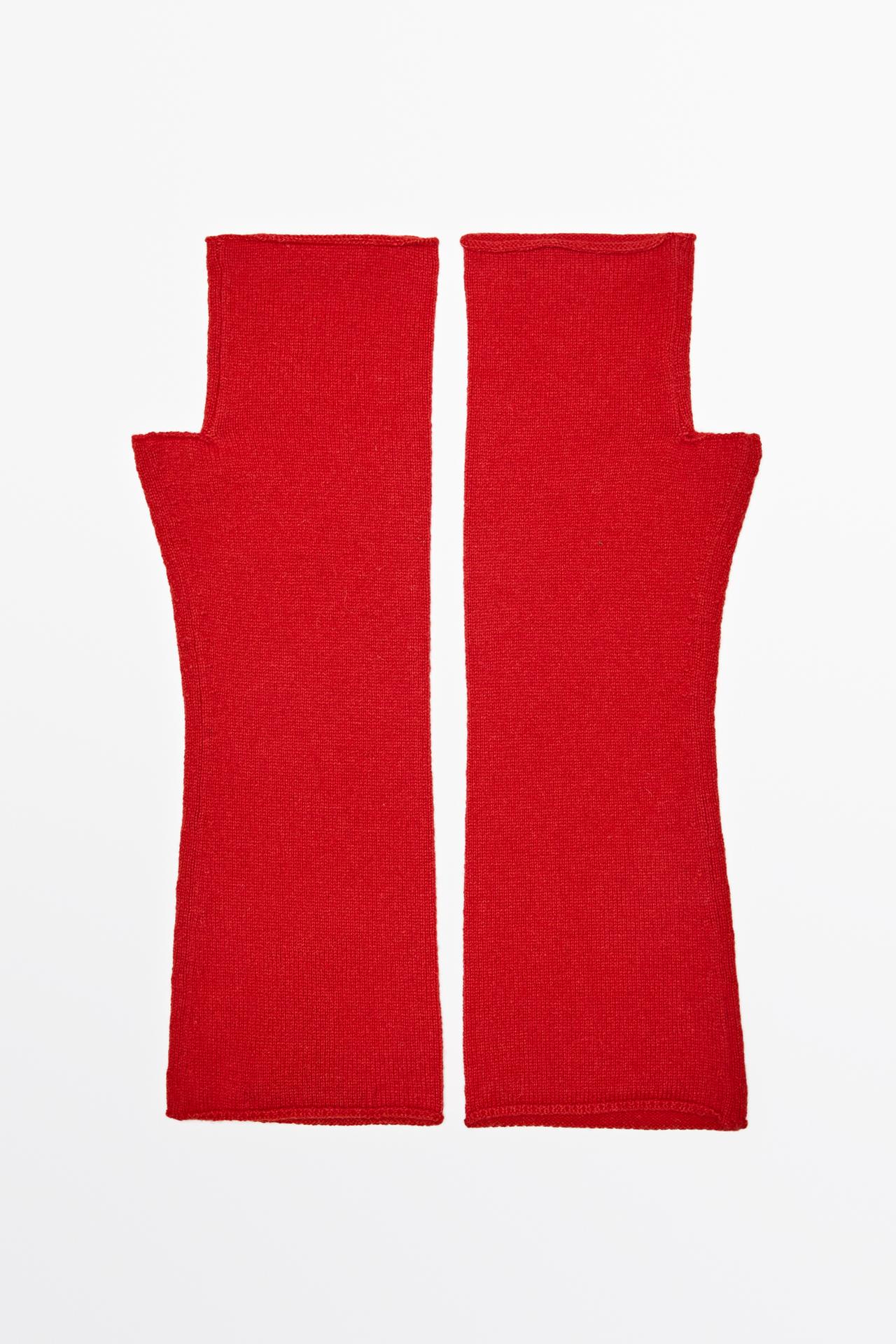 Wool and cashmere knit mittens — Red