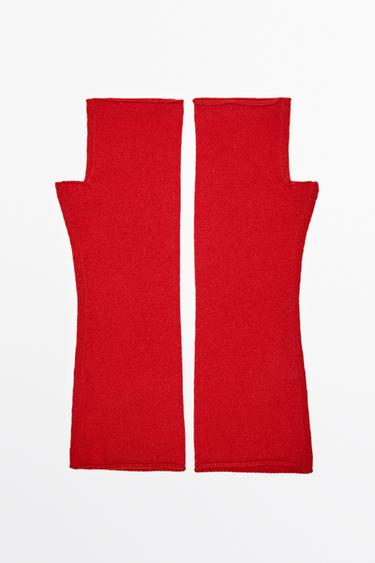 Wool and cashmere knit mittens — Red 1