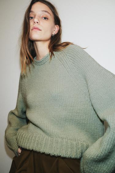 ASYMMETRIC HEM KNIT JUMPER - Sea green by Zara