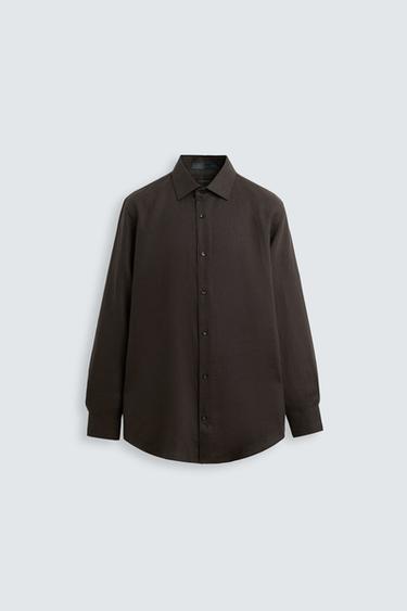 Zara 100% LINEN SHIRT - Chocolate