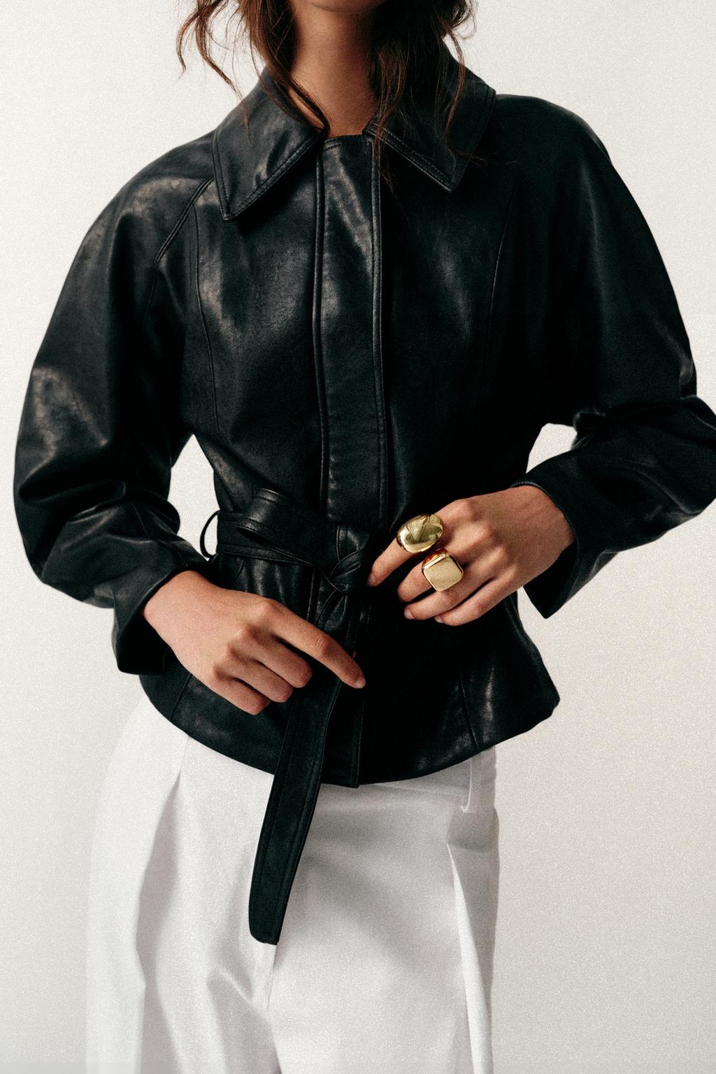 FAUX LEATHER BELTED JACKET
