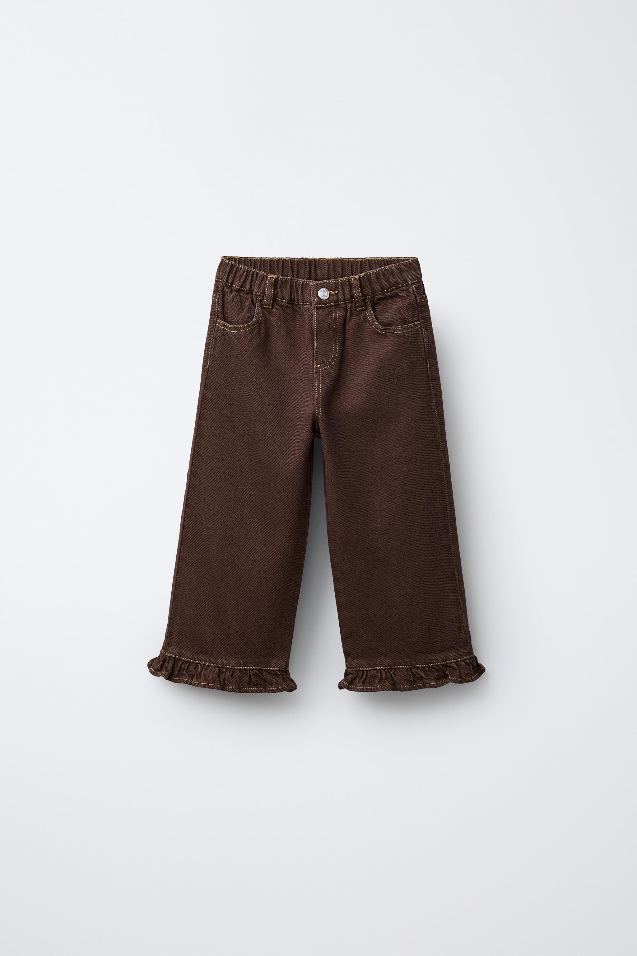 RUFFLED HEM TWILL PANTS - Brown | ZARA United States