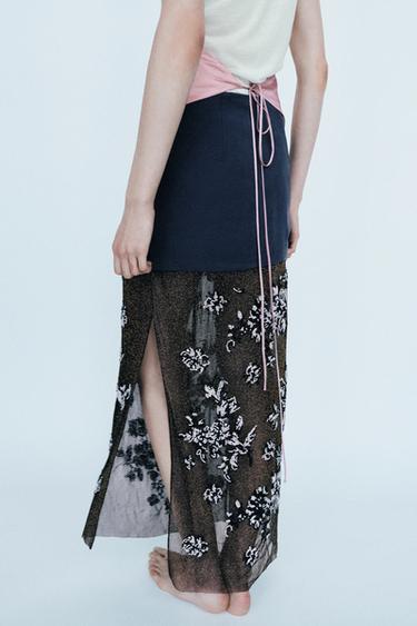 FALDA COMBINADA ABALORIOS - Azul vigoré de Zara