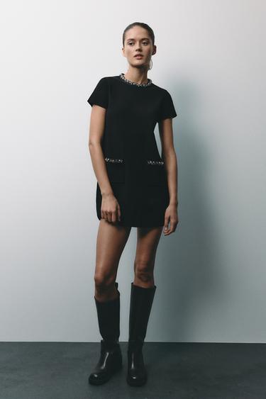 KNIT MINI DRESS WITH RHINESTONE BEADS - Black by Zara - Image 0