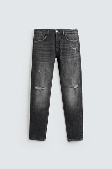 DŽÍNY SKINNY FIT S EFEKTEM ROZTRHÁNÍ - Šedá od Zara