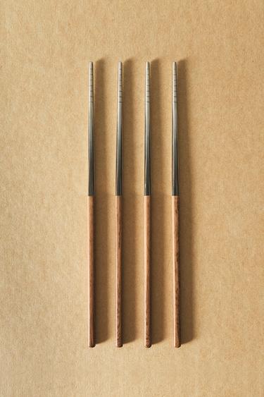 Zara WOOD-EFFECT STEEL CHOPSTICKS (PACK OF 4) - 青灰色
