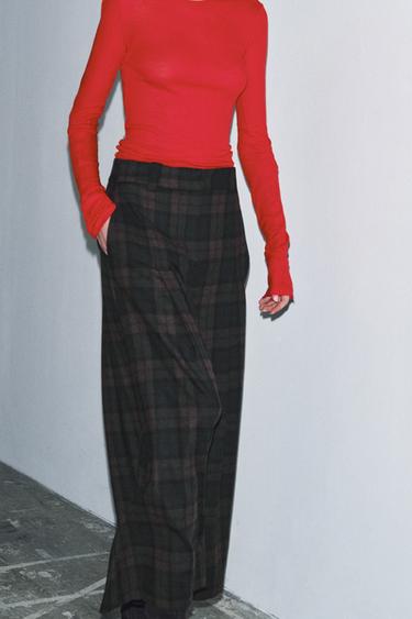 ZW COLLECTION CHECKED WOOL BLEND TROUSERS - Brown-Blue by Zara - Image 4