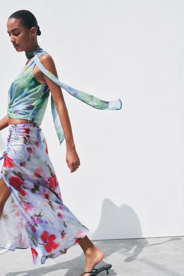 PRINTED SATIN MIDI SKIRT - Multicoloured by Zara - Image 4