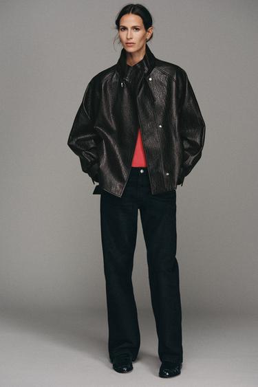 Zara 腰帶人造皮夾克 - 棕色