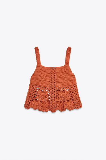 CROCHET KNIT TOP - Dark orange by Zara - Image 4
