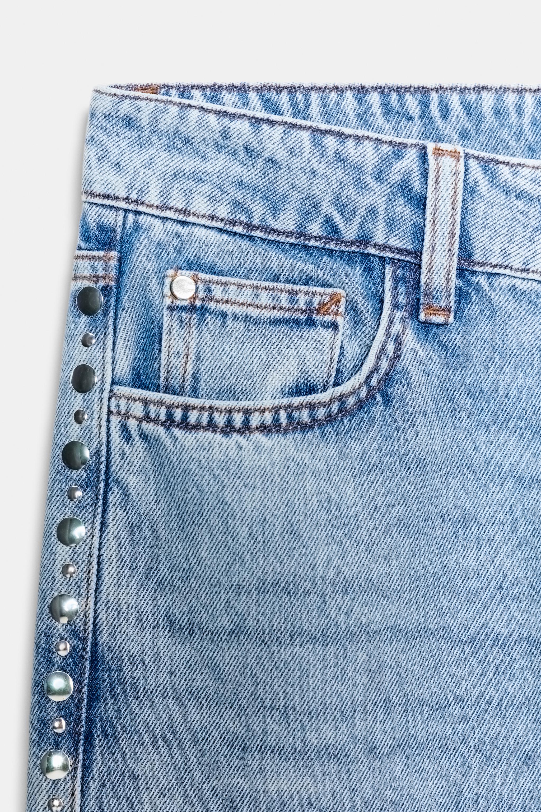 Z1975 HIGH WAIST WIDE LEG STUDDED JEANS