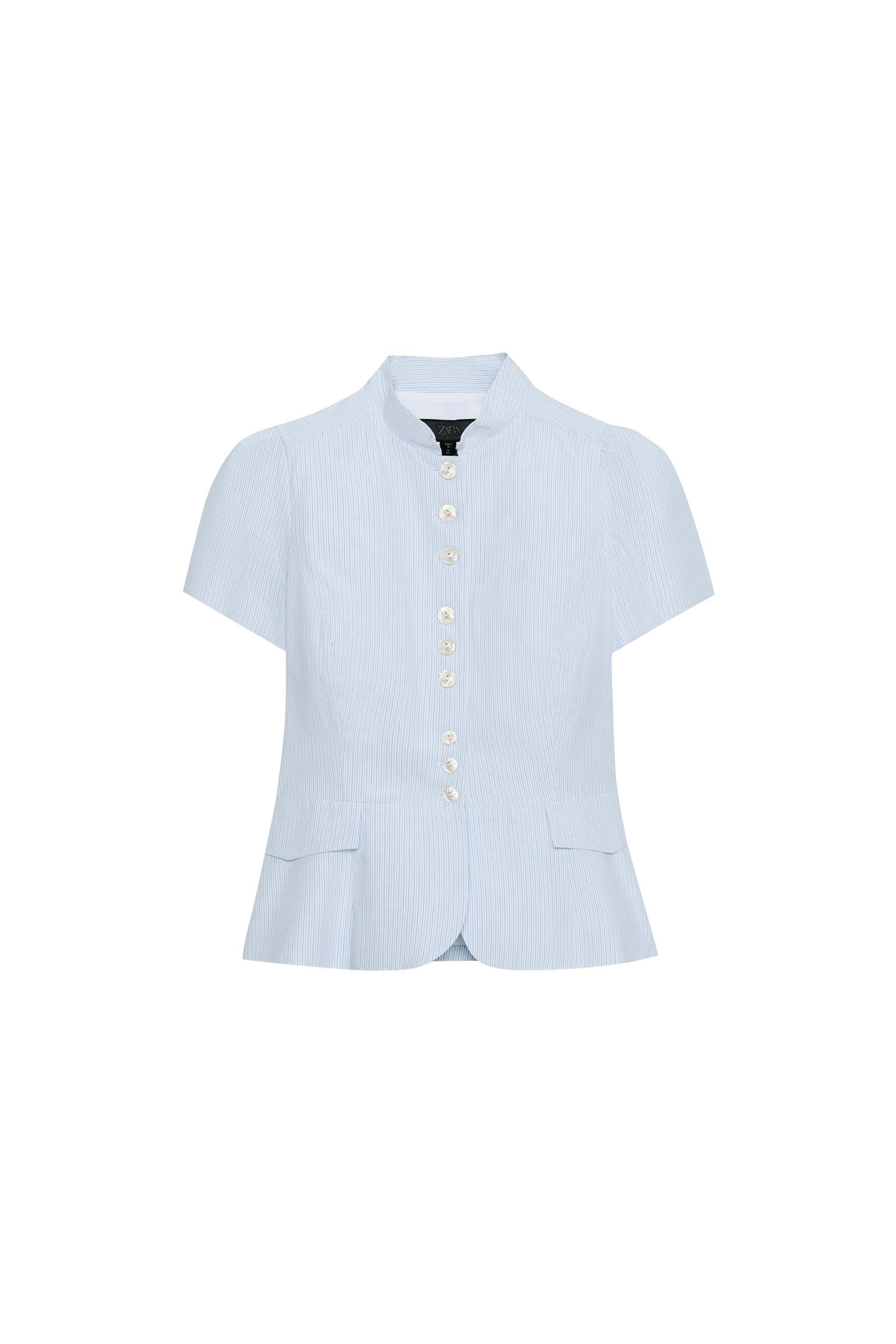 SHORT SLEEVE BUTTON-FRONT TOP - Blue / White | ZARA United States