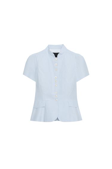 SHORT SLEEVE BUTTON-UP TOP - Blue/White by Zara