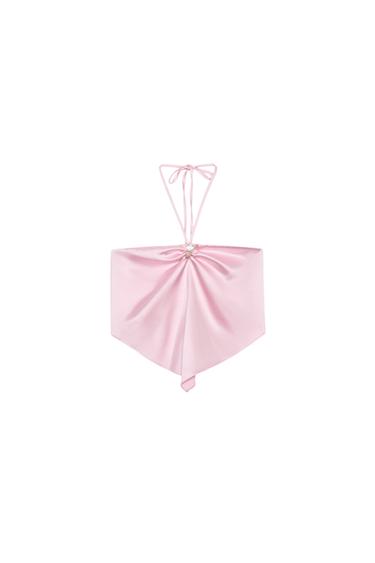 SATIN HALTER NECK TOP - Pink by Zara