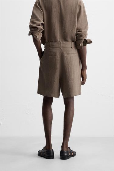 100% LINEN BERMUDA SHORTS WITH BELT - Brown / Taupe by Zara - Image 2