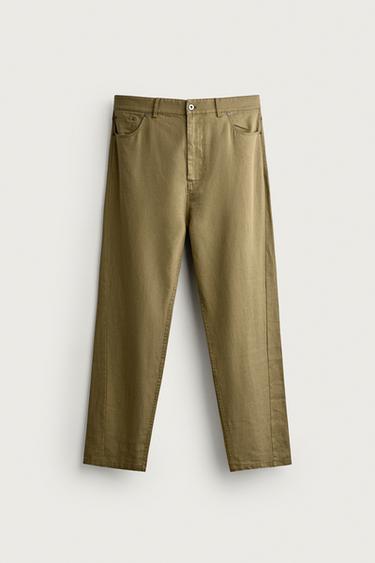 LINEN/COTTON RELAXED TROUSERS - Olive green by Zara