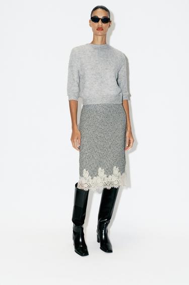 BRUSHED EFFECT BEADED KNIT SWEATER — Gray marl 2
