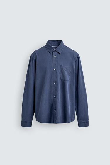 REGULAR FIT LYOCELL/COTTON SHIRT - Ink blue by Zara