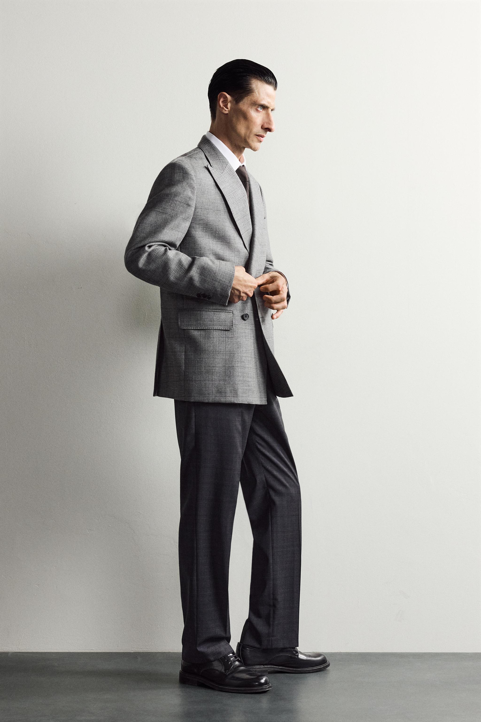 100% WOOL CHECKED DOUBLE-BREASTED BLAZER