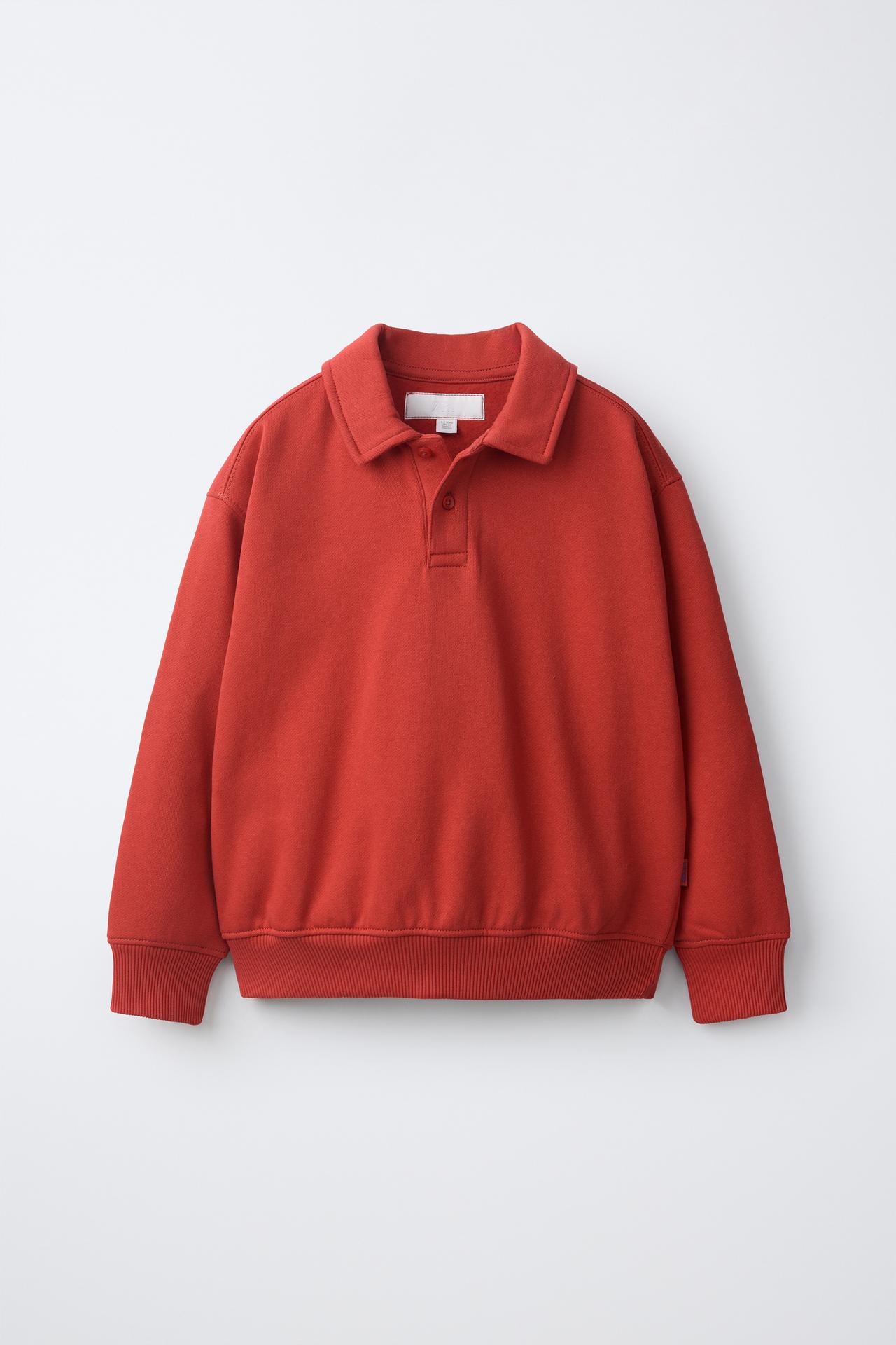 POLO COLLAR SWEATSHIRT — Red