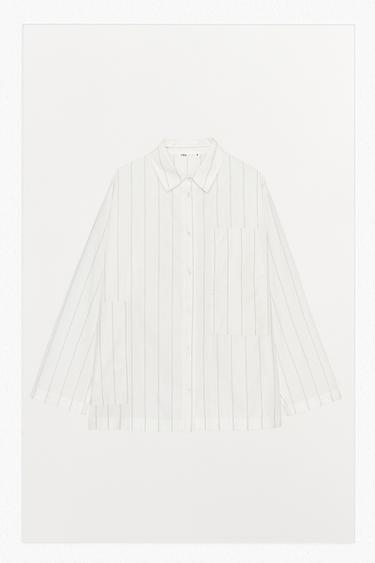STRIPED PYJAMA SHIRT - Ecru / Beige by Zara