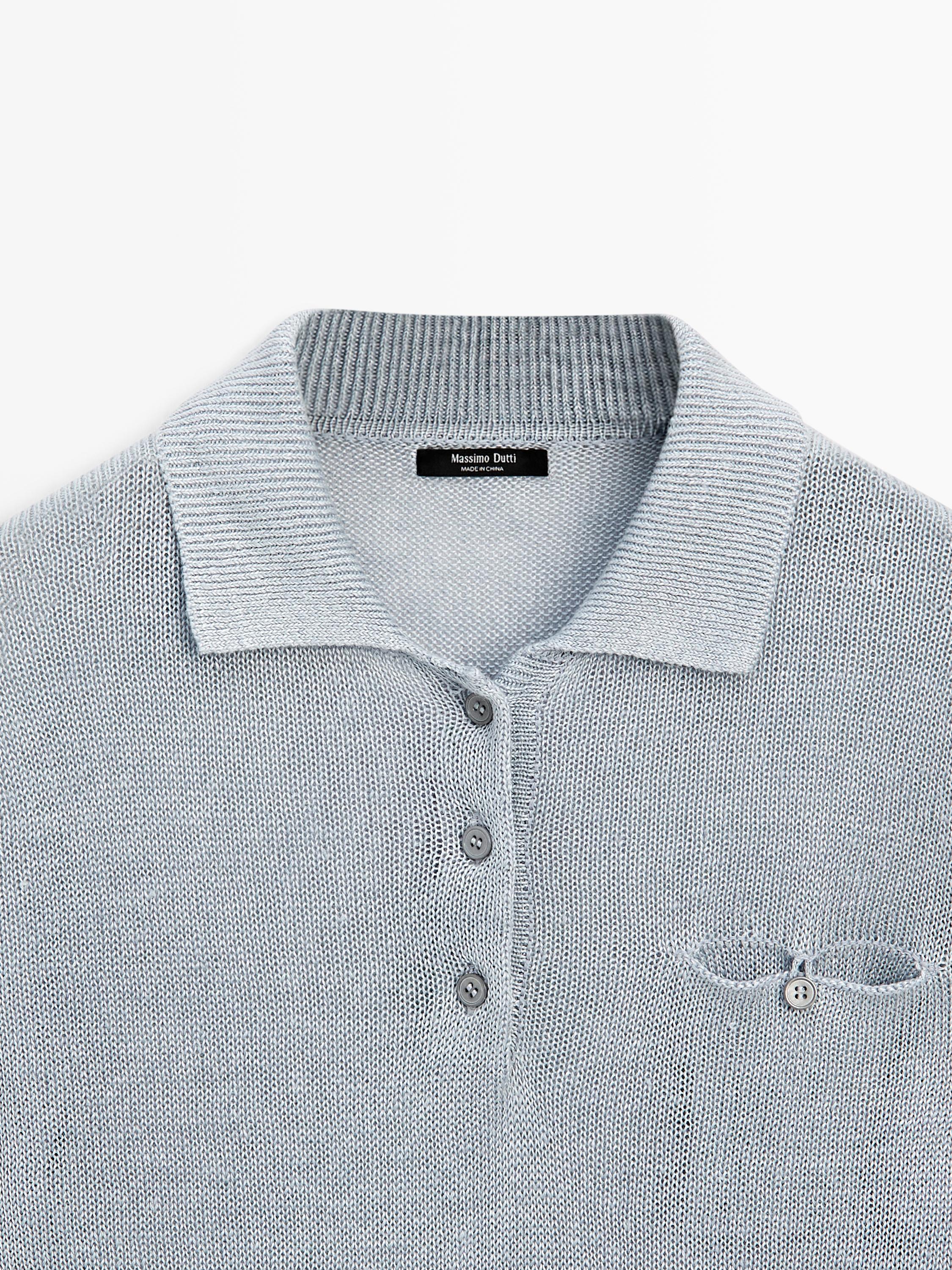 Pull fin en lin à col polo