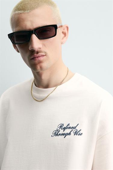 T-SHIRT RELAXED FIT À INSCRIPTIONS IMPRIMÉES - Blanc de Zara - Image 4