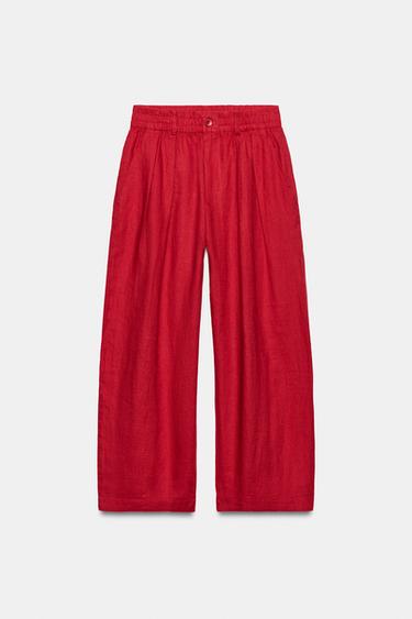 PANTALÓN PLIEGUES LINO 100% ZW COLLECTION - Rojo de Zara