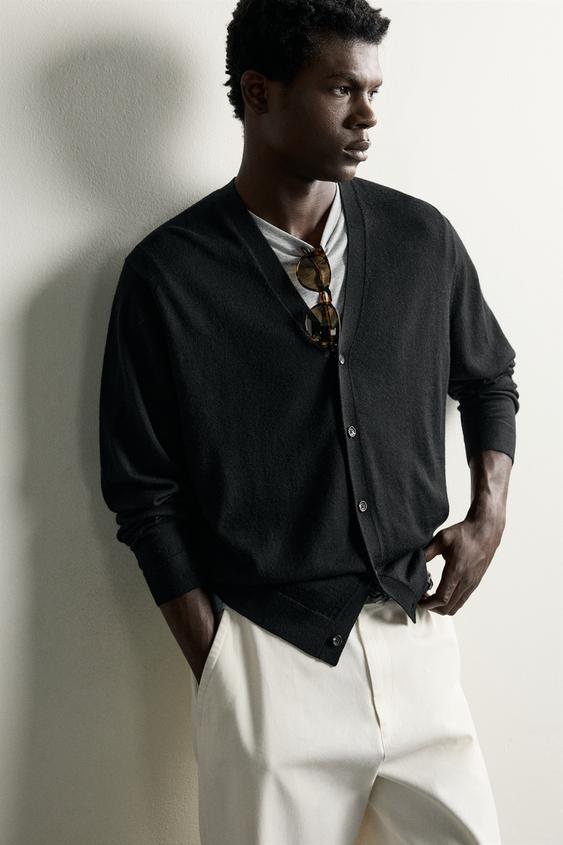 CARDIGAN REGULAR FIT 100 % LAINE - Noir de Zara - Image 5