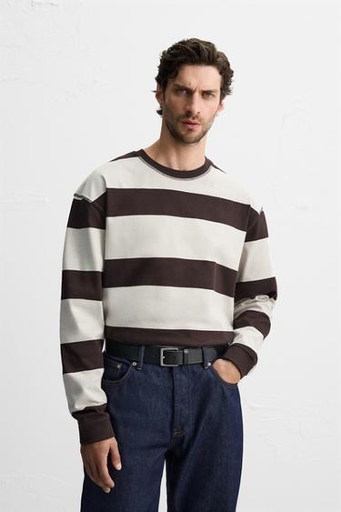 CAMISETA JACQUARD LISTRADA - marrom/branco da Zara